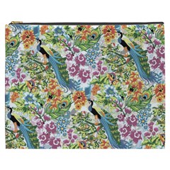 Flowers And Peacock Cosmetic Bag (xxxl) by goljakoff