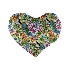 Flowers And Peacock Standard 16  Premium Heart Shape Cushions by goljakoff