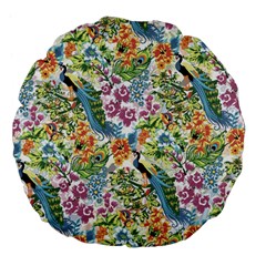 Flowers And Peacock Large 18  Premium Flano Round Cushions by goljakoff