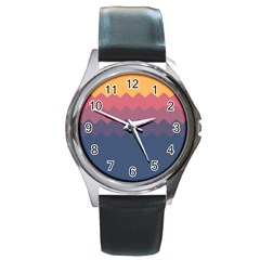 Flat Autumn Zigzag Palette Round Metal Watch by goljakoff