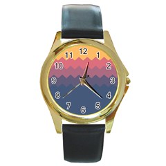 Flat Autumn Zigzag Palette Round Gold Metal Watch by goljakoff