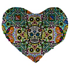 Sugar Skulls Pattern Large 19  Premium Heart Shape Cushions by ExtraGoodSauce