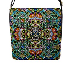 Sugar Skulls Pattern Flap Closure Messenger Bag (l) by ExtraGoodSauce