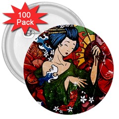 Geisha 3  Buttons (100 Pack)  by UniqueandCustomGifts