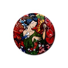 Geisha Rubber Round Coaster (4 Pack)  by UniqueandCustomGifts