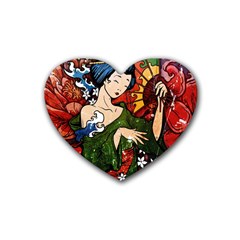 Geisha Rubber Coaster (heart)  by UniqueandCustomGifts