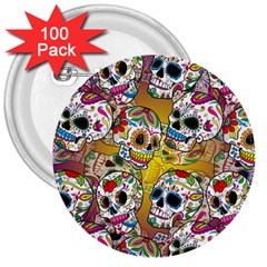 Sugar Skulls 3  Buttons (100 Pack)  by ExtraGoodSauce