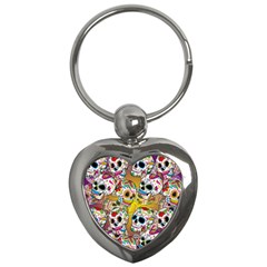 Sugar Skulls Key Chain (heart) by ExtraGoodSauce