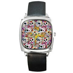 Sugar Skulls Square Metal Watch by ExtraGoodSauce