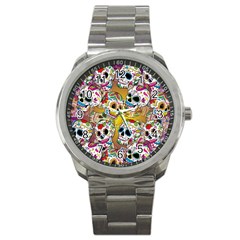 Sugar Skulls Sport Metal Watch by ExtraAwesomeSauce