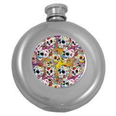 Sugar Skulls Round Hip Flask (5 Oz) by ExtraAwesomeSauce