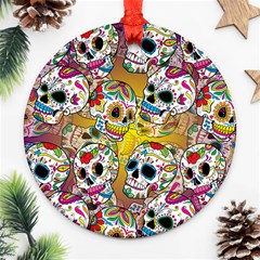 Sugar Skulls Round Ornament (two Sides) by ExtraAwesomeSauce