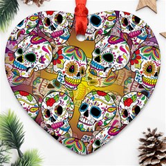 Sugar Skulls Heart Ornament (two Sides) by ExtraGoodSauce