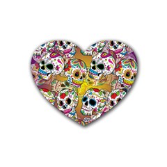 Sugar Skulls Rubber Coaster (heart)  by ExtraAwesomeSauce