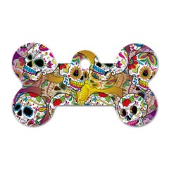 Sugar Skulls Dog Tag Bone (one Side) by ExtraGoodSauce