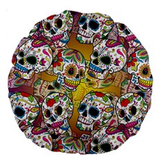 Sugar Skulls Large 18  Premium Round Cushions by ExtraGoodSauce