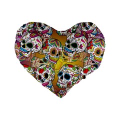 Sugar Skulls Standard 16  Premium Heart Shape Cushions by ExtraGoodSauce