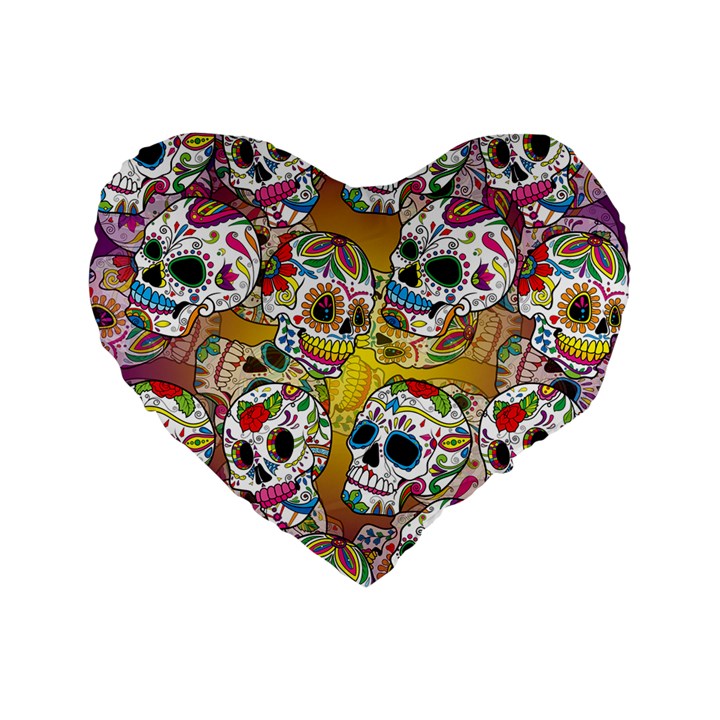 Sugar Skulls Standard 16  Premium Flano Heart Shape Cushions