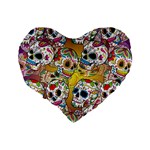 Sugar Skulls Standard 16  Premium Flano Heart Shape Cushions Back