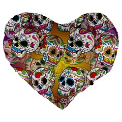 Sugar Skulls Large 19  Premium Flano Heart Shape Cushions by ExtraGoodSauce