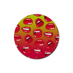 Hot Lips Rubber Coaster (round)  by ExtraGoodSauce