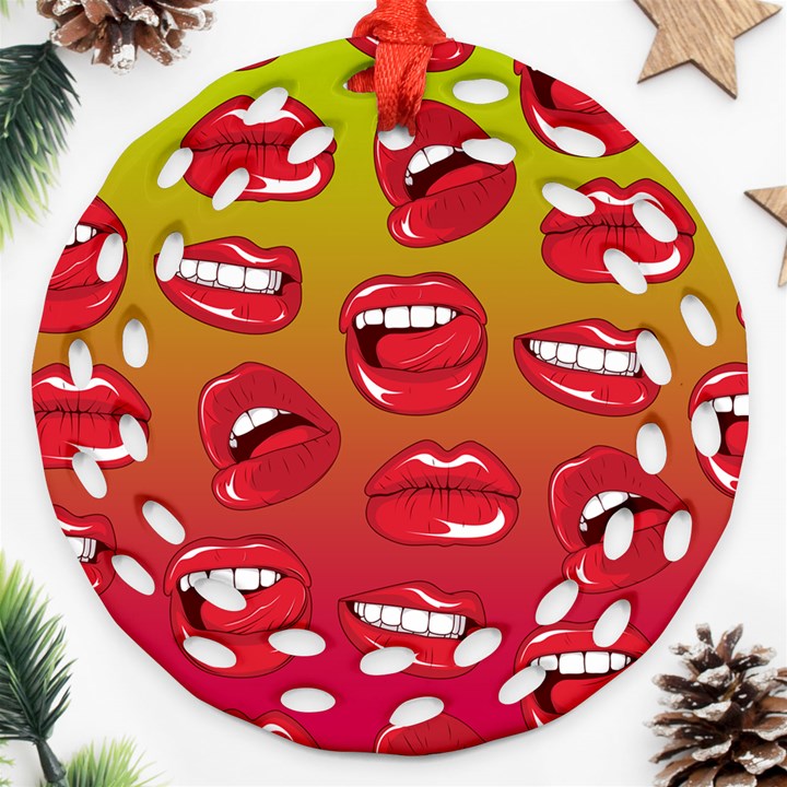 Hot Lips Round Filigree Ornament (Two Sides)