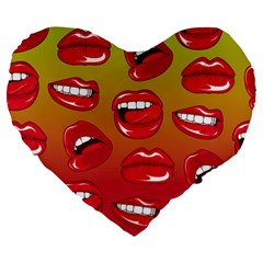 Hot Lips Large 19  Premium Flano Heart Shape Cushions by ExtraGoodSauce