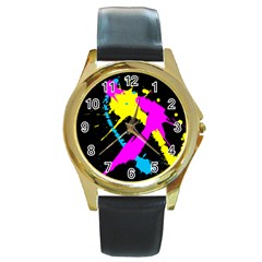 Splatter Splatter Round Gold Metal Watch