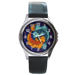 Koi Fish Round Metal Watch