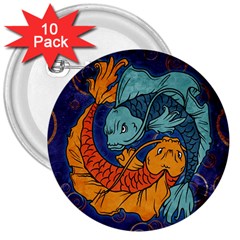 Koi Fish 3  Buttons (10 Pack) 