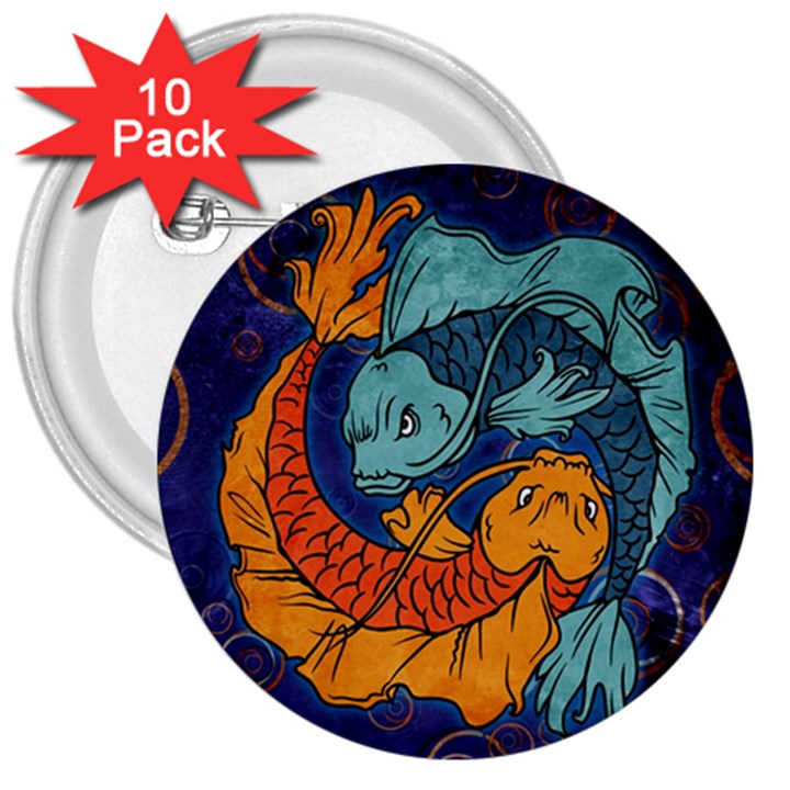 Koi Fish 3  Buttons (10 pack) 