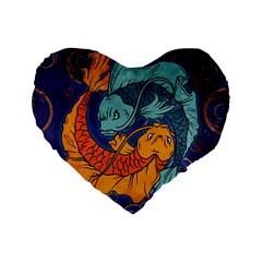 Koi Fish Standard 16  Premium Flano Heart Shape Cushions by ExtraAwesomeSauce