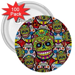 Sugar Skulls 3  Buttons (100 Pack)  by ExtraGoodSauce