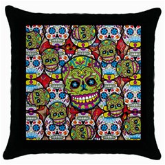 Sugar Skulls Throw Pillow Case (black) by ExtraGoodSauce