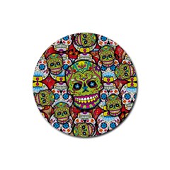 Sugar Skulls Rubber Coaster (round)  by ExtraGoodSauce