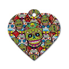 Sugar Skulls Dog Tag Heart (two Sides) by ExtraGoodSauce