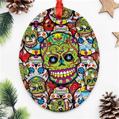 Sugar Skulls Ornament (oval Filigree) by ExtraGoodSauce