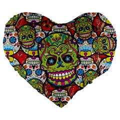 Sugar Skulls Large 19  Premium Heart Shape Cushions by ExtraGoodSauce