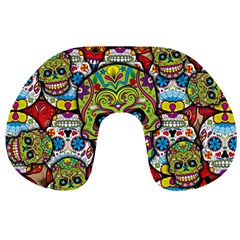 Sugar Skulls Travel Neck Pillow by ExtraGoodSauce