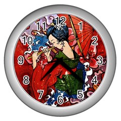 Geisha Geisha Wall Clock (silver) by ExtraGoodSauce