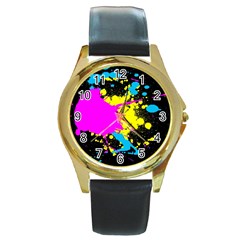 Splatter Splatter Round Gold Metal Watch by ExtraAwesomeSauce