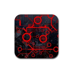 Tech - Red Rubber Coaster (square)  by ExtraGoodSauce