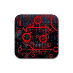 Tech - Red Rubber Square Coaster (4 Pack) 