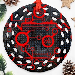 Tech - Red Round Filigree Ornament (two Sides)