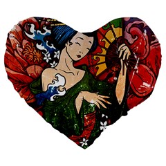 Geisha Geisha Large 19  Premium Heart Shape Cushions by ExtraAwesomeSauce