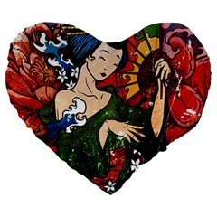 Geisha Geisha Large 19  Premium Flano Heart Shape Cushions by ExtraAwesomeSauce