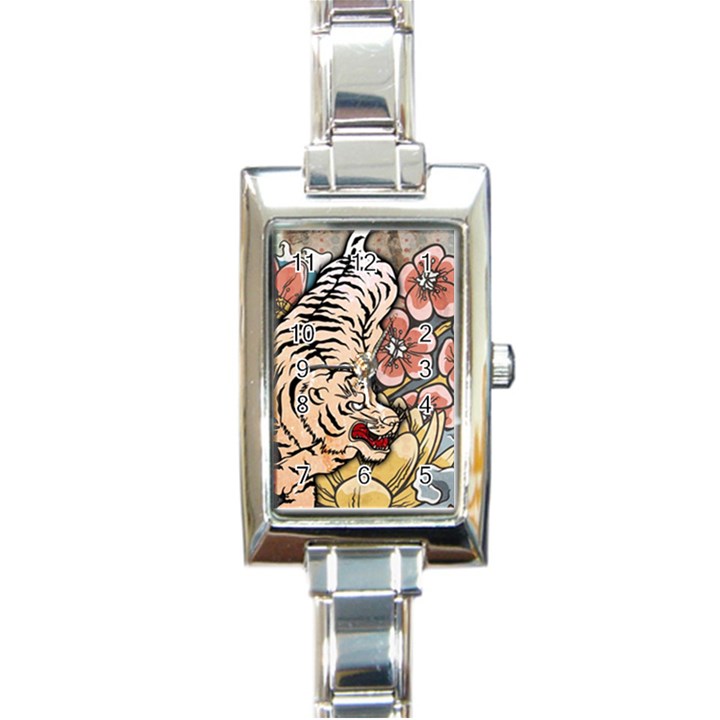 White Tiger Rectangle Italian Charm Watch