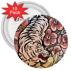 White Tiger 3  Buttons (10 Pack)  by ExtraAwesomeSauce