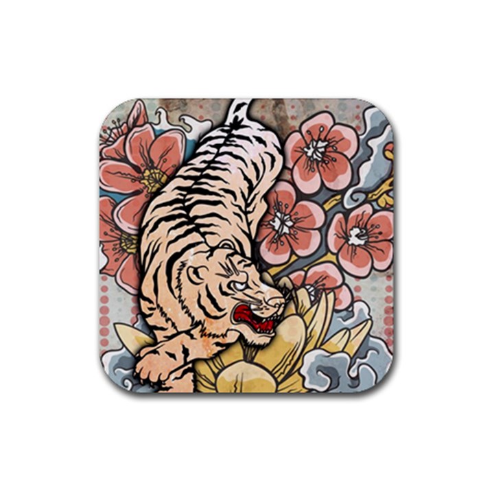 White Tiger Rubber Coaster (Square) 