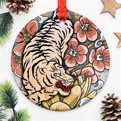 White Tiger Round Ornament (two Sides) by ExtraAwesomeSauce